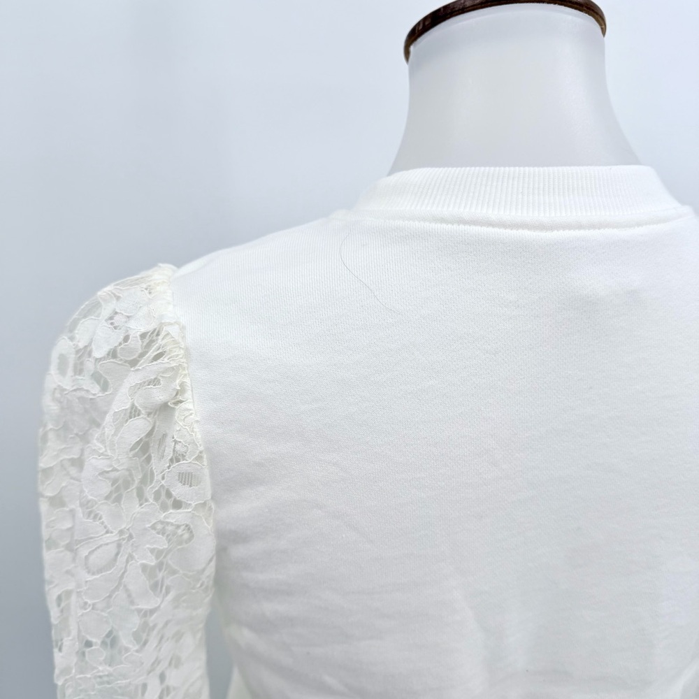 CAMI NYC White Risa Lace Sleeve Sweatshirt XS - Picture 4 of 11